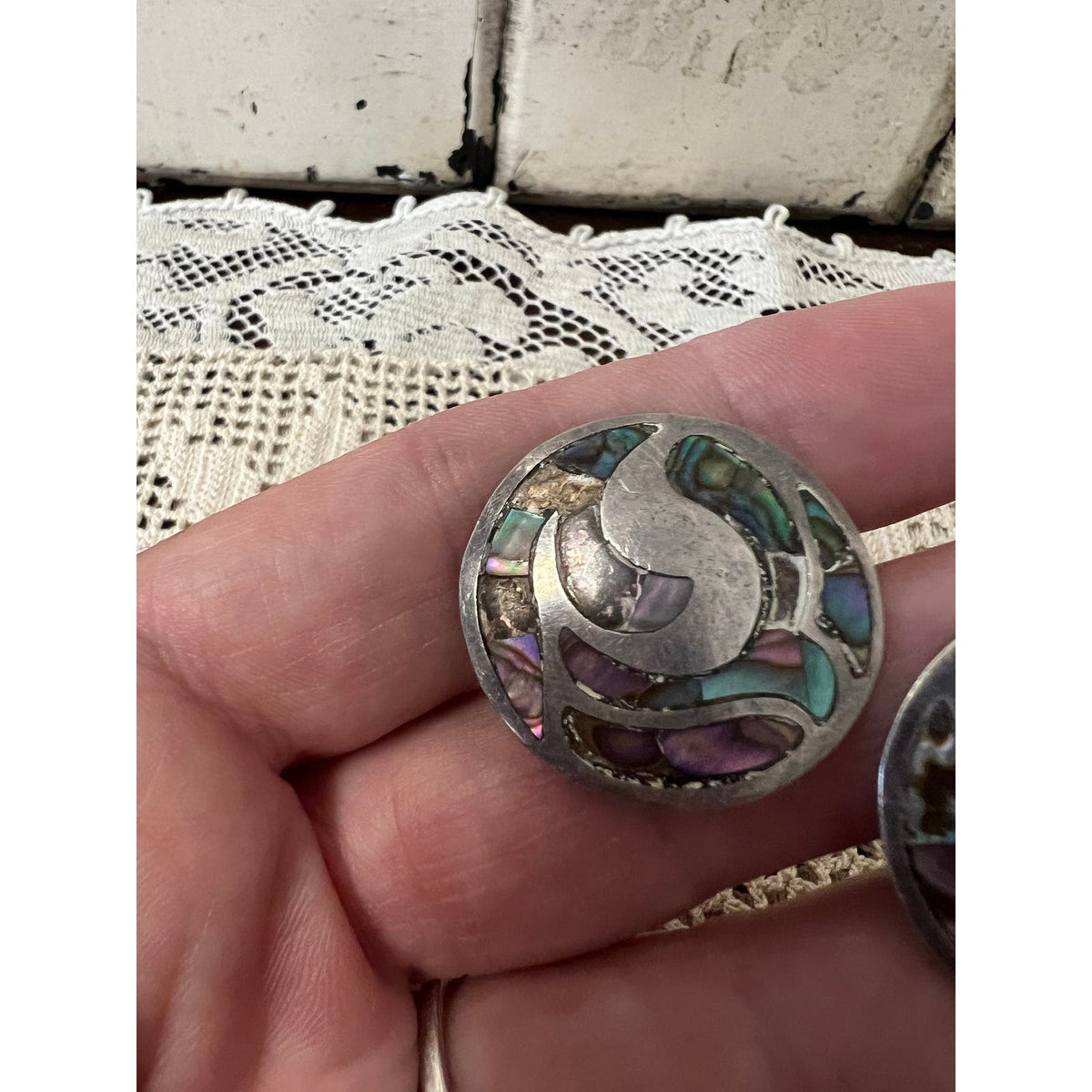 Vintage sterling silver with abalone Taxco Mexico cuff links