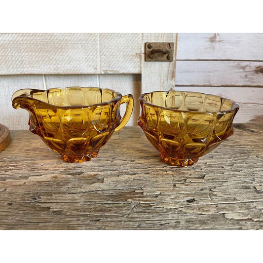 Vintage Amber glass cream and sugar set