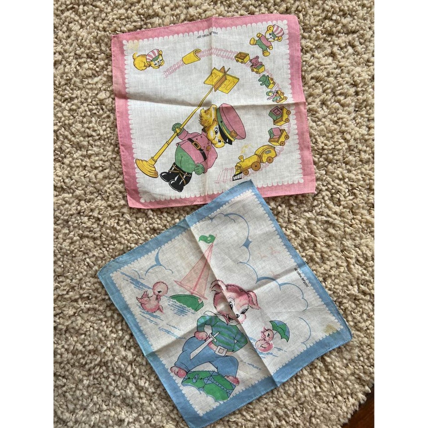 1950’s Era Childrens Handkerchiefs blue and pink choice