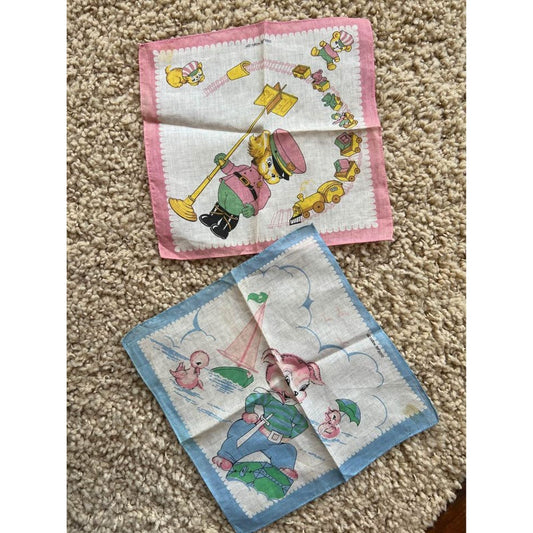 1950’s Era Childrens Handkerchiefs blue and pink choice