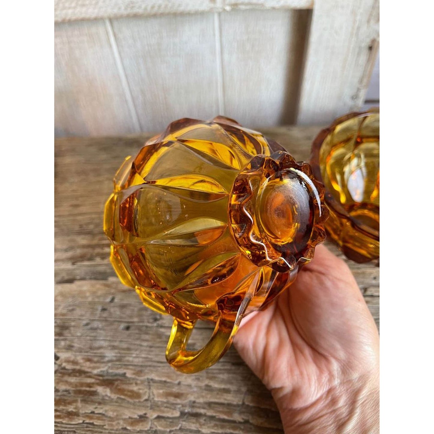 Vintage Amber glass cream and sugar set