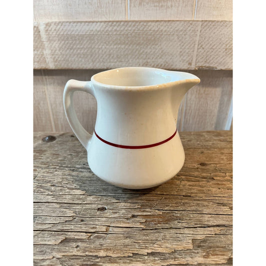 White w Red Stripe Walker China Restaurant Ware Cream Pitcher/ farmhouse pitcher/kitchen decor