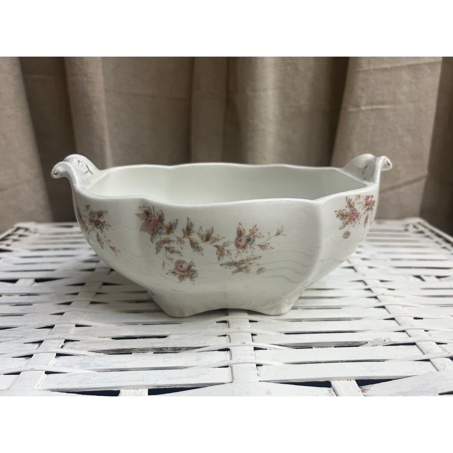 Antique Johnson Bros England Ironstone Floral transfer ware small serving dish