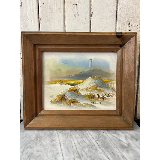 Vintage seascape w lighthouse/ original oil on board