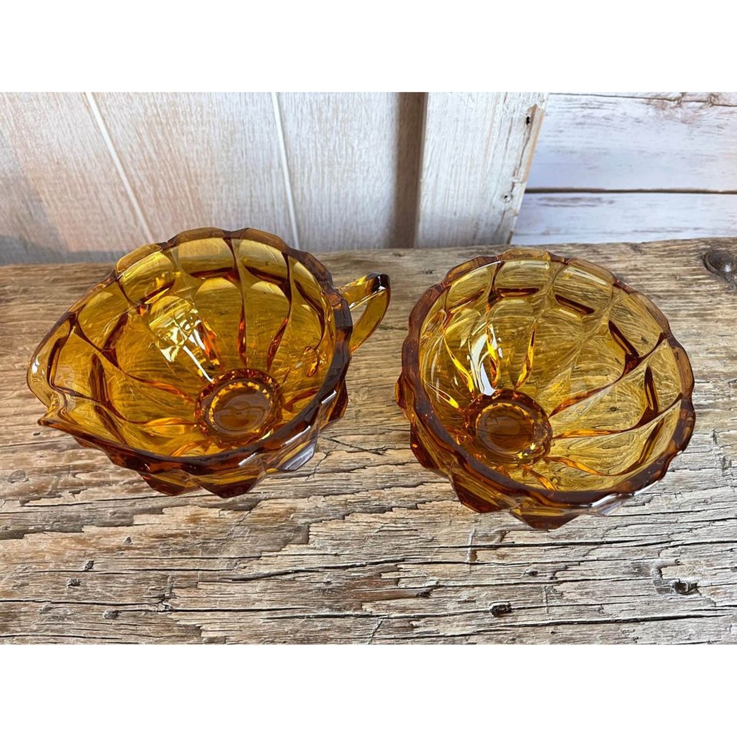 Vintage Amber glass cream and sugar set