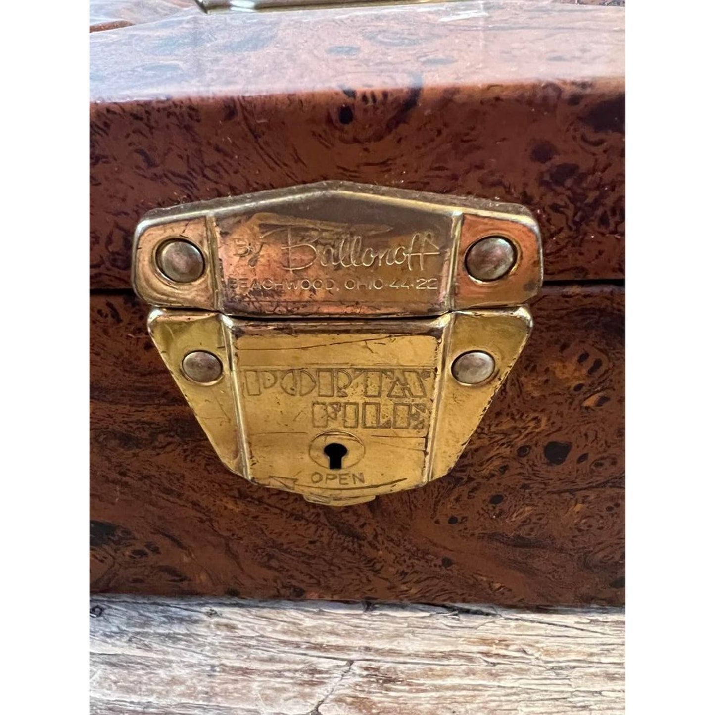 Vintage Ballonoff Faux Wood Lithograph Design Metal Porta Check File Box - Personal File/Storage Met