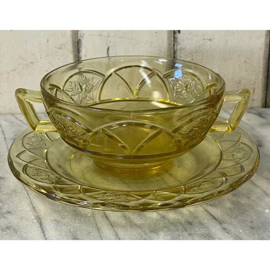 Federal Glass Rosemary Depression Glass Cream Soup Bowl and plate
