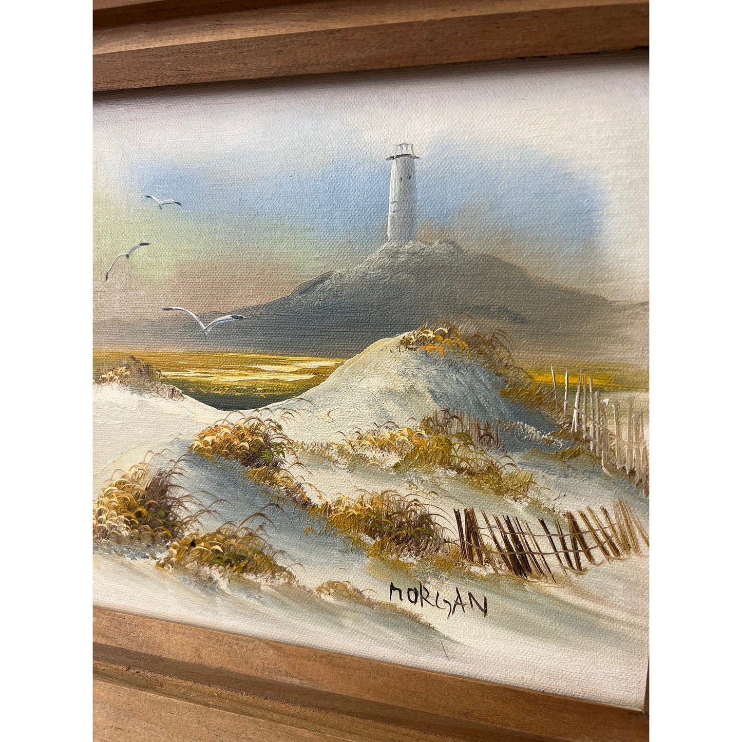 Vintage seascape w lighthouse/ original oil on board