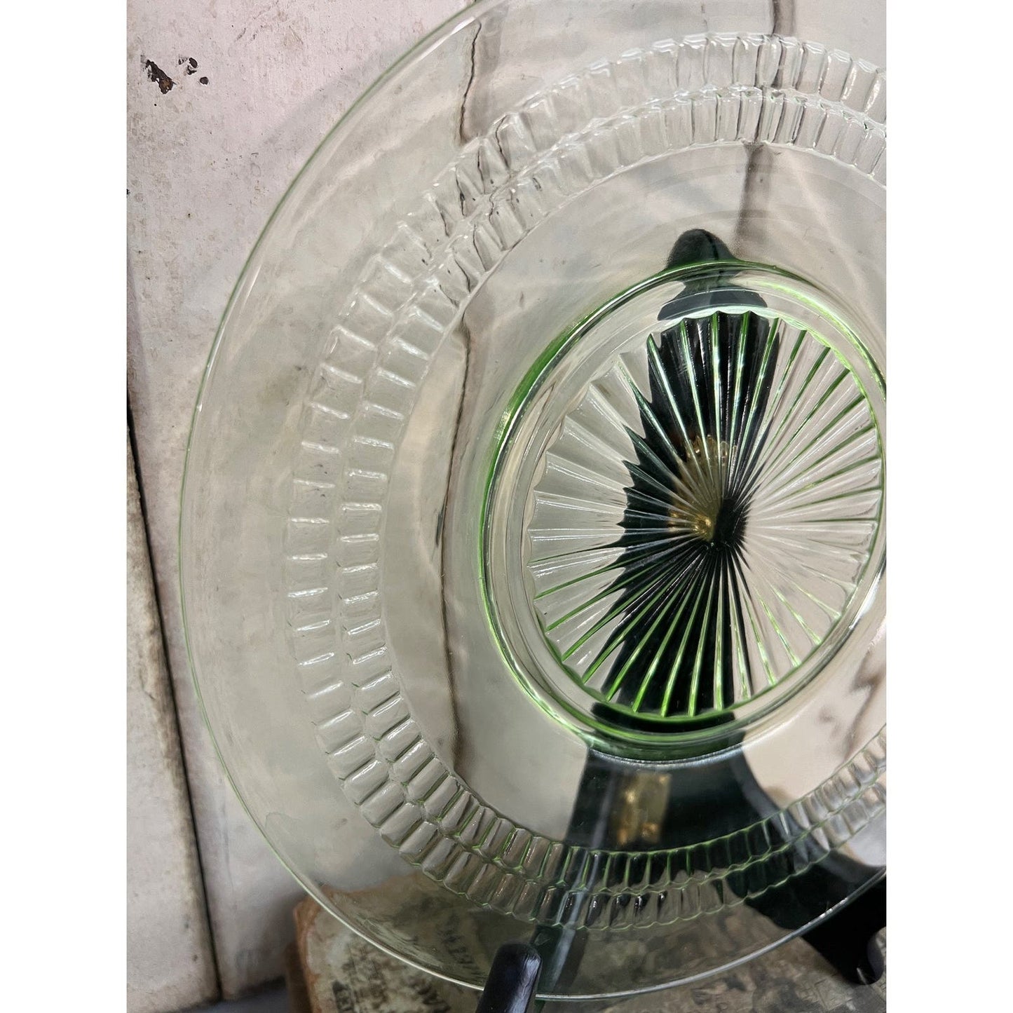 Vintage green depression glass plate